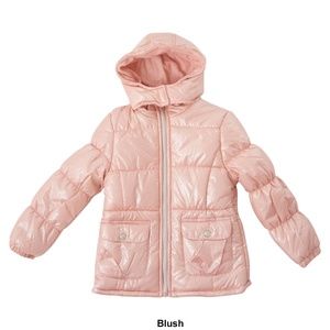 New Pink Platinum Foiled Puffer Hooded Coat 10/ 12